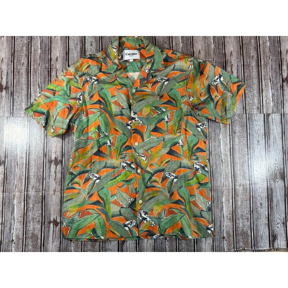 Corridor NYC linen blend graphic printed Dominica Summer Shirt iz S multicolor